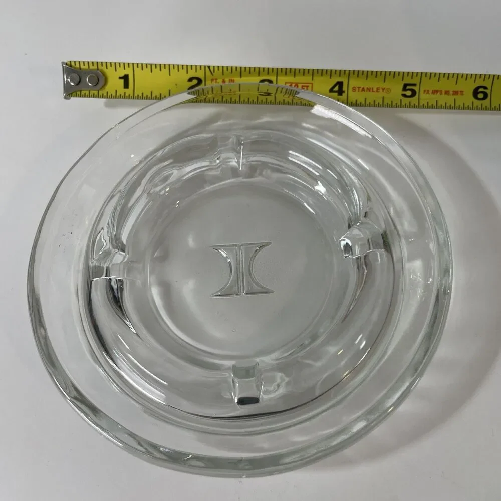 Vintage 1970's Hilton Hotel Heavy Glass Ashtray - Clear Glass - Round